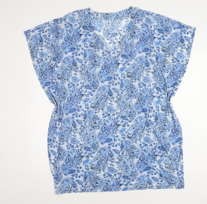 H&M Women Blue Paisley V-Neck Top Size 12