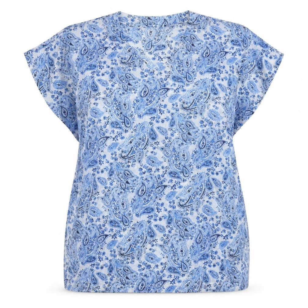 H&M Women Blue Paisley V-Neck Top Size 12