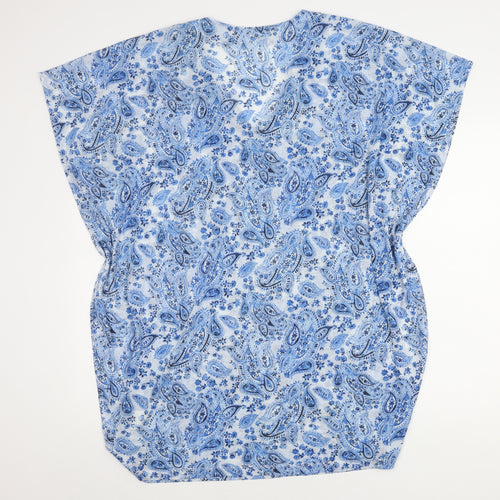 H&M Women Blue Paisley V-Neck Top Size 12