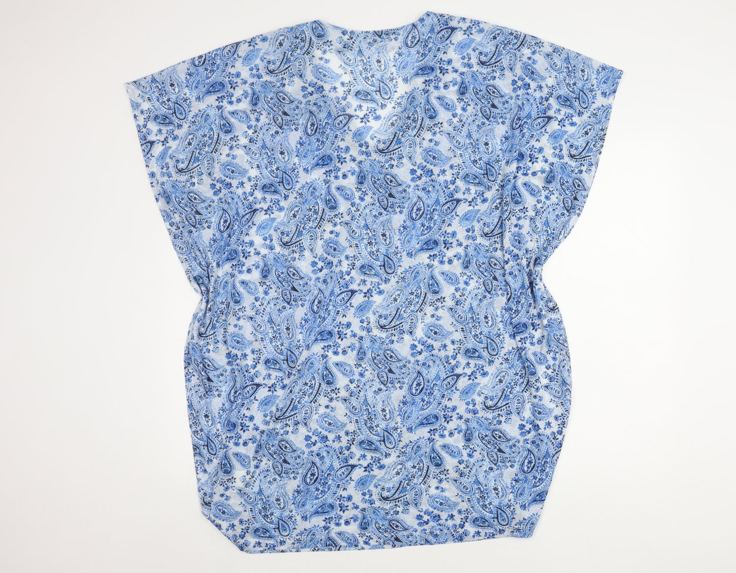H&M Women Blue Paisley V-Neck Top Size 12