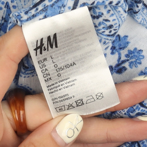 H&M Women Blue Paisley V-Neck Top Size 12