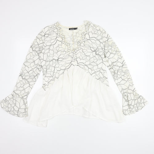 boohoo Women's White Lace Tunic Blouse Size 8