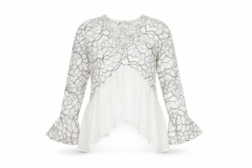Front view of boohoo Women's White Lace Tunic Blouse, size 8