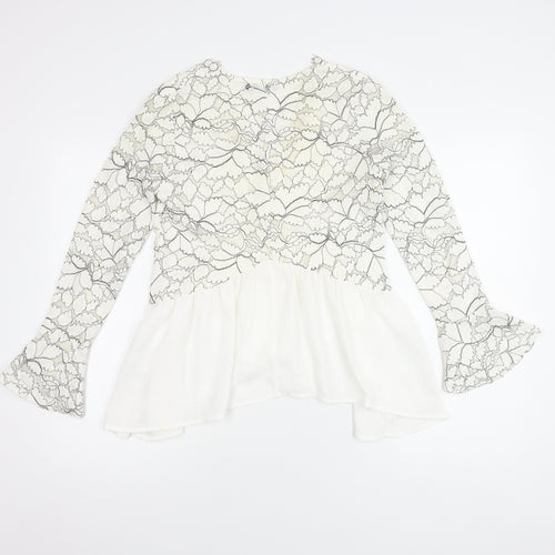 boohoo Women's White Lace Tunic Blouse Size 8