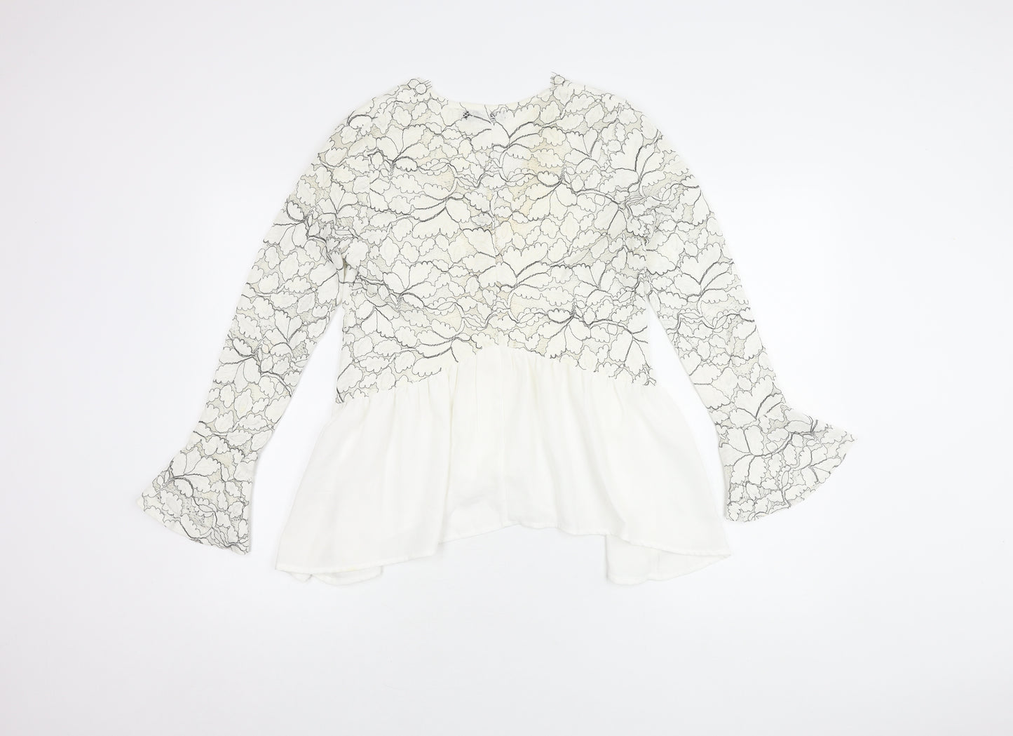 boohoo Women's White Lace Tunic Blouse Size 8