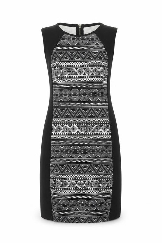 Front view of H&M Women's Black Geometric Knit Dress Large