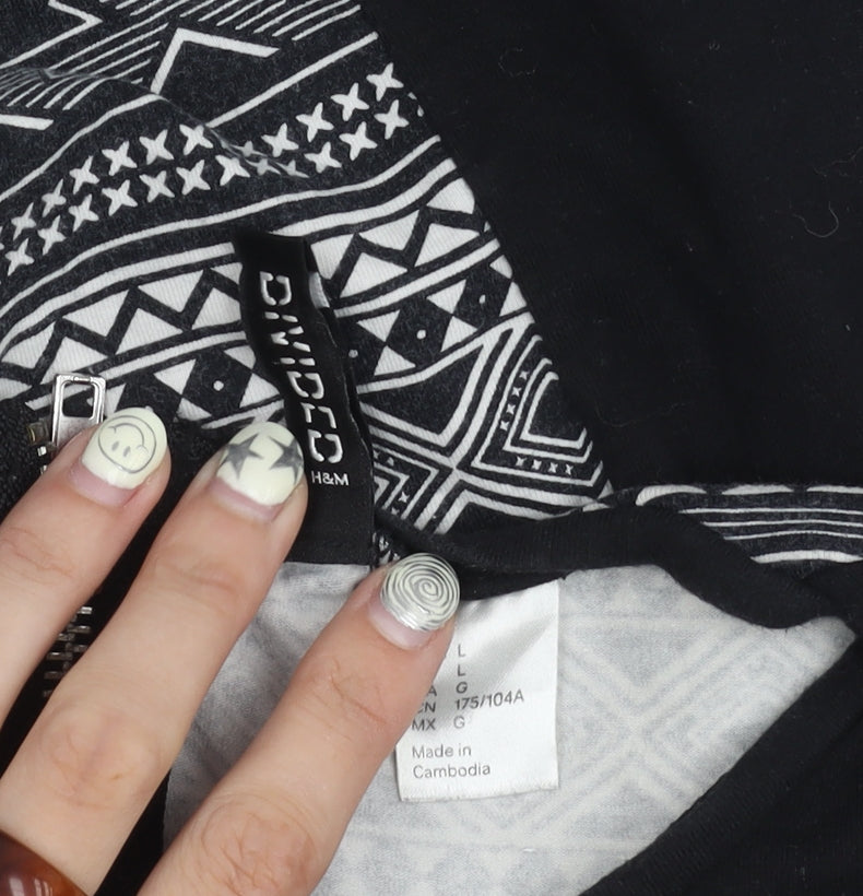 H&M Women's Black Geometric Knit Dress Large