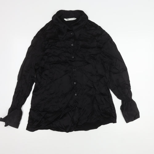 Zara Women's Black Silk Blend Button-Up Shirt