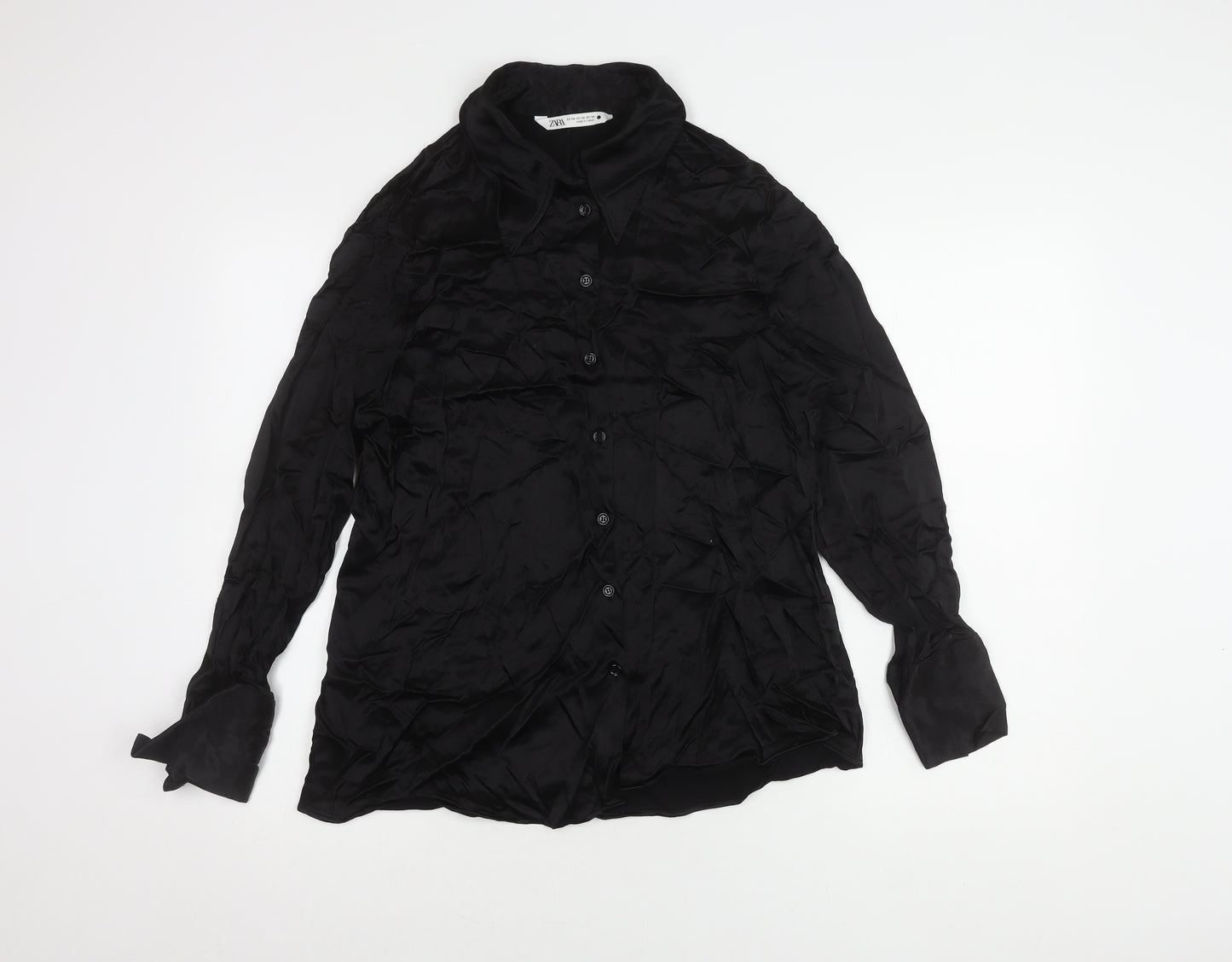 Zara Women's Black Silk Blend Button-Up Shirt