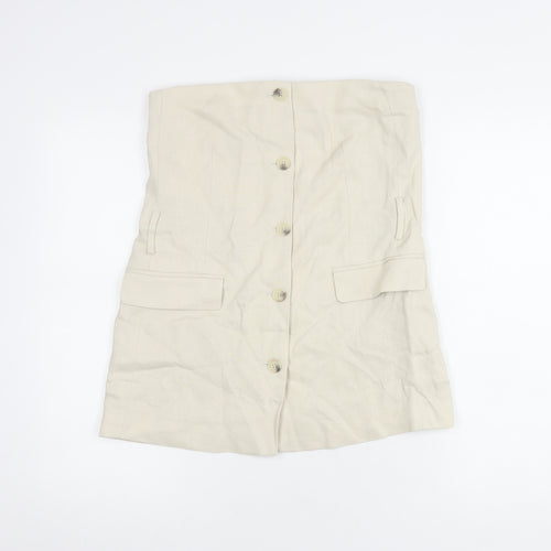 Zara Women's Beige Blouse 6 Button Accent Elegant