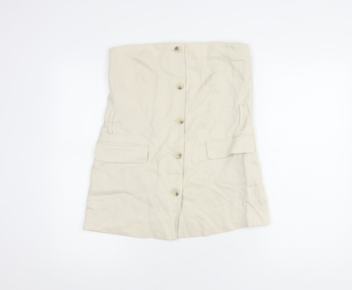 Zara Women's Beige Blouse 6 Button Accent Elegant