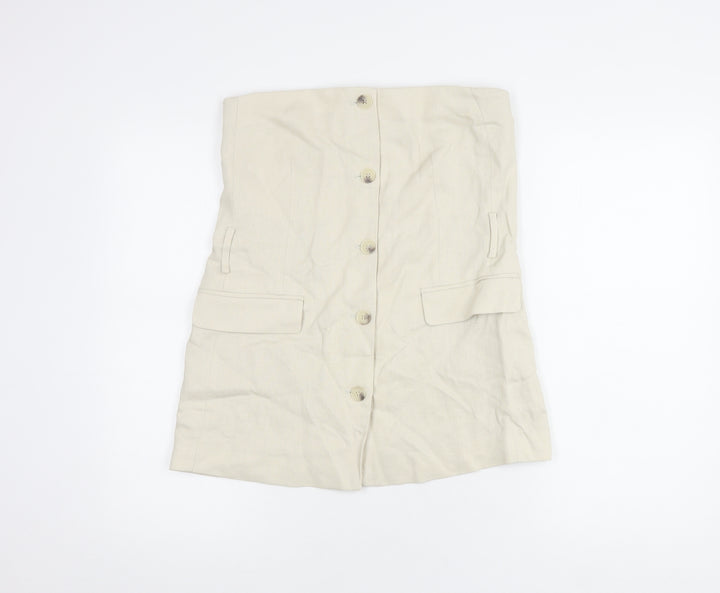 Zara Women's Beige Blouse 6 Button Accent Elegant