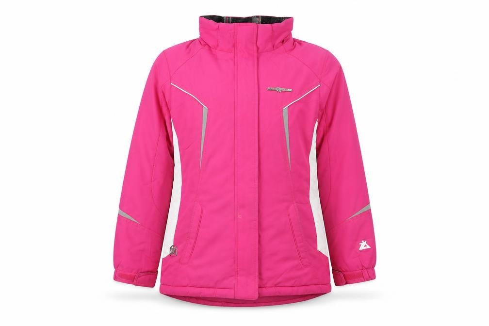 Front view of ZeroXposur girls’ pink ski jacket uk, size 16, winter