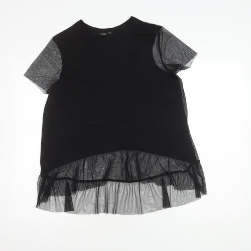 River Island Women's Black Mesh Short Sleeve Top Size 8