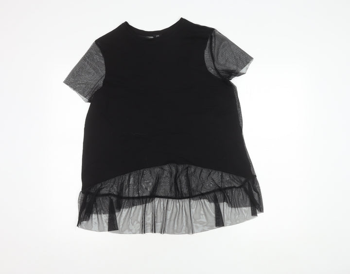 River Island Women's Black Mesh Short Sleeve Top Size 8