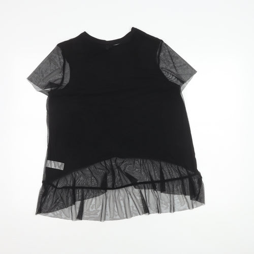River Island Women's Black Mesh Short Sleeve Top Size 8