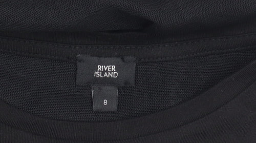 River Island Women's Black Mesh Short Sleeve Top Size 8