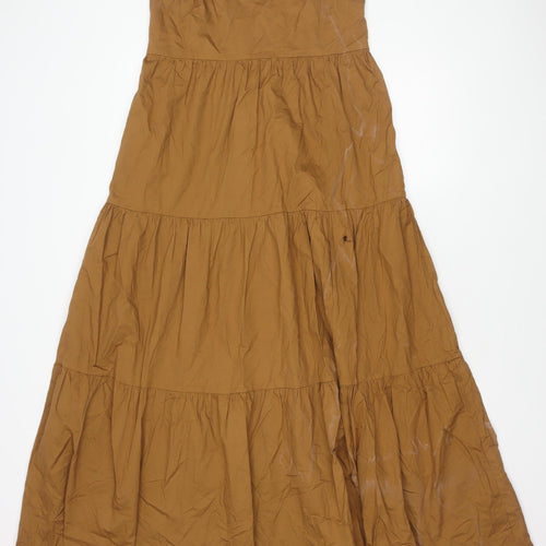 Zara Women's Brown Cotton Sleeveless Dress S