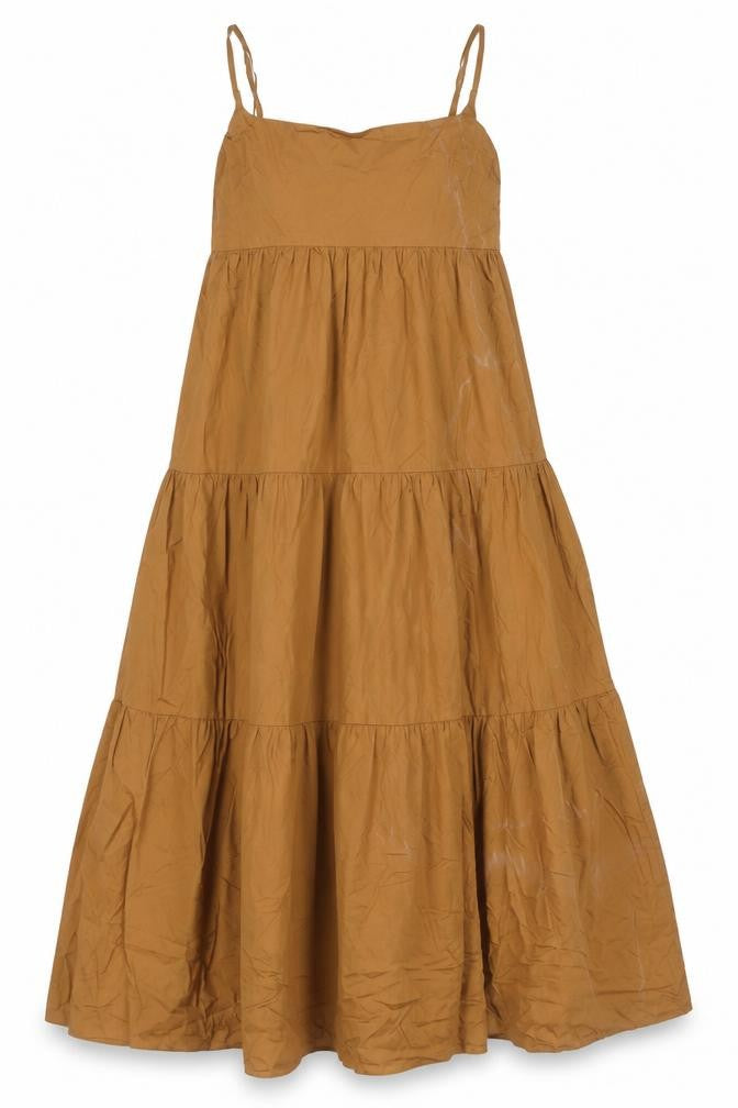 Front view of Zara Women's Brown Cotton Sleeveless Dress S