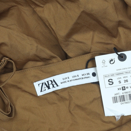 Zara Women's Brown Cotton Sleeveless Dress S