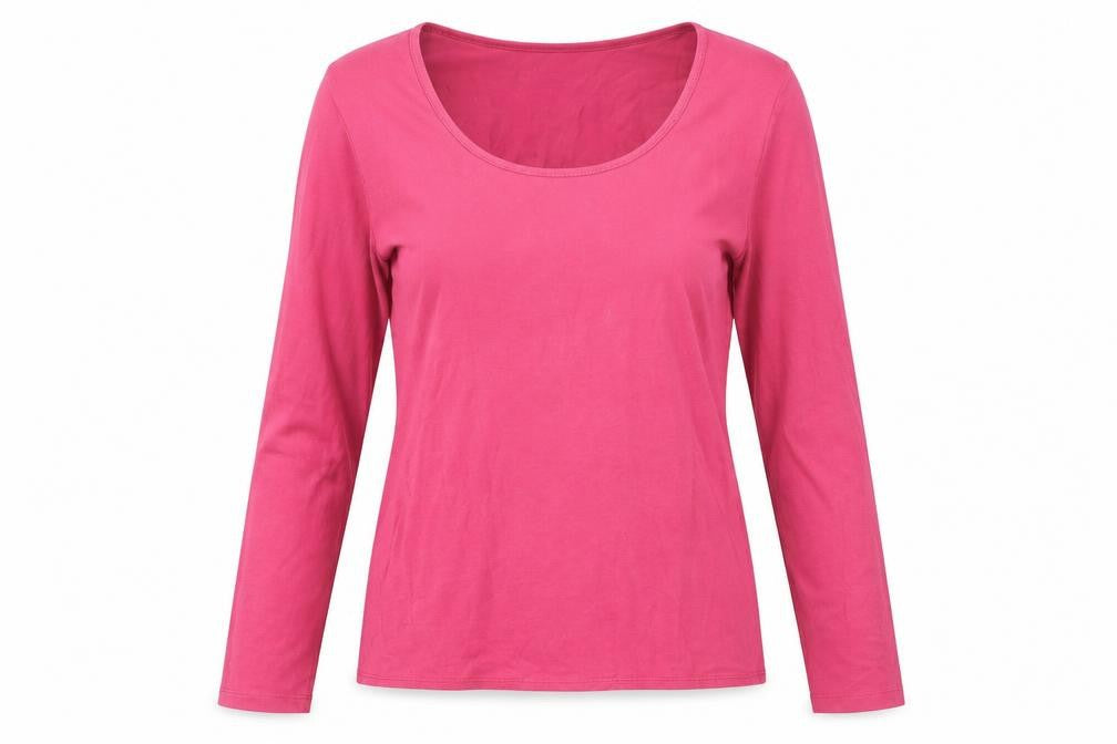 Front view of Kew Women's Pink Long Sleeve Basic T-Shirt, M