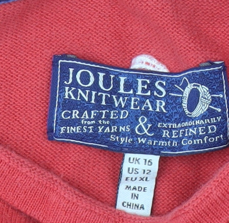 Joules Women's Red Striped Cotton T-Shirt, Size 16