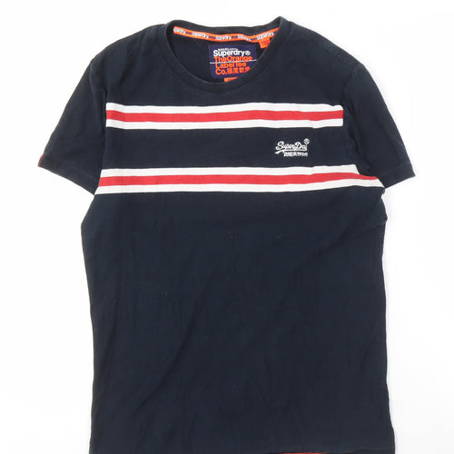 Superdry Men's Blue Striped T-Shirt Small Logo Accents