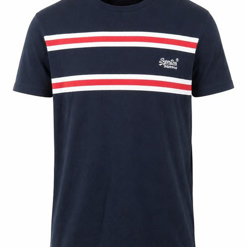 Superdry Men's Blue Striped T-Shirt Small Logo Accents