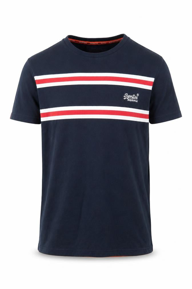 Superdry Men's Blue Striped T-Shirt Small Logo Accents