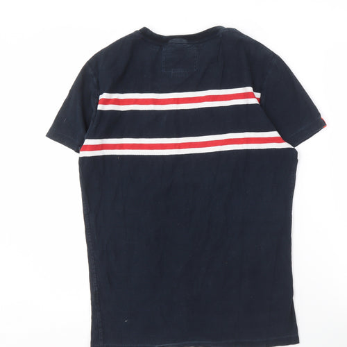 Superdry Men's Blue Striped T-Shirt Small Logo Accents