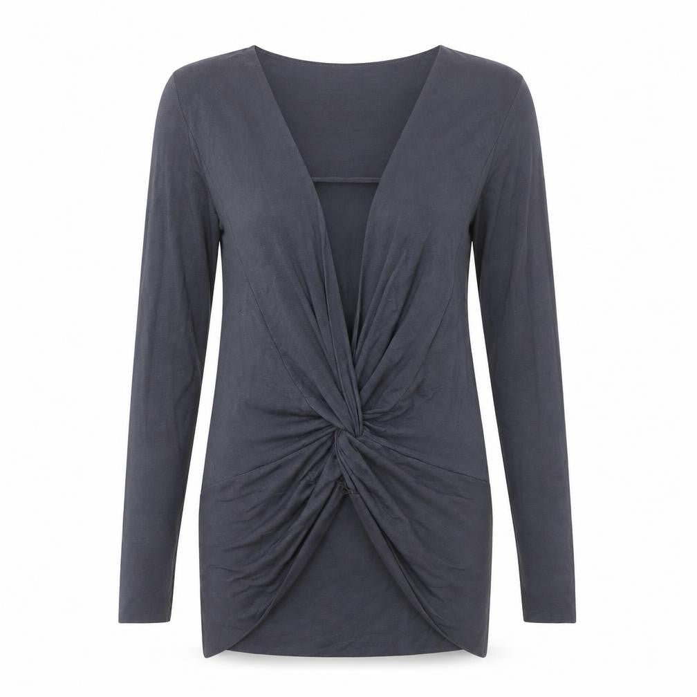 Front view of Charli Women's Blue Wrap Long Sleeve Top, size 10