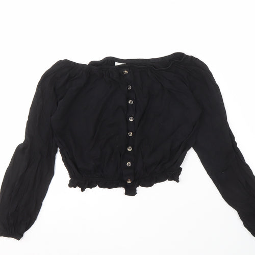 H&M Women's Black Cropped Blouse, Size S, Casual Style