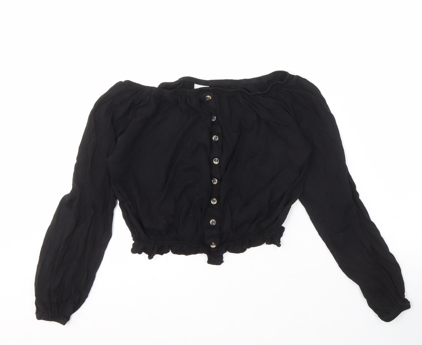 H&M Women's Black Cropped Blouse, Size S, Casual Style