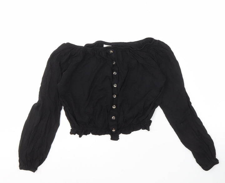 H&M Women's Black Cropped Blouse, Size S, Casual Style