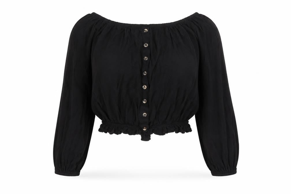 Front view of H&M Women's Black Cropped Blouse, size S, Casual Style
