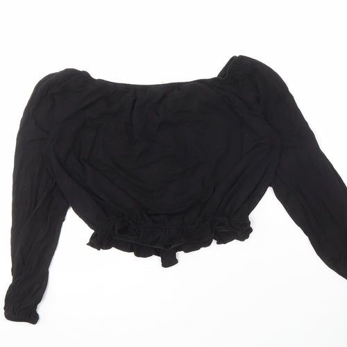H&M Women's Black Cropped Blouse, Size S, Casual Style
