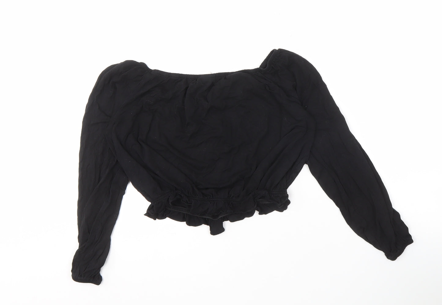 H&M Women's Black Cropped Blouse, Size S, Casual Style