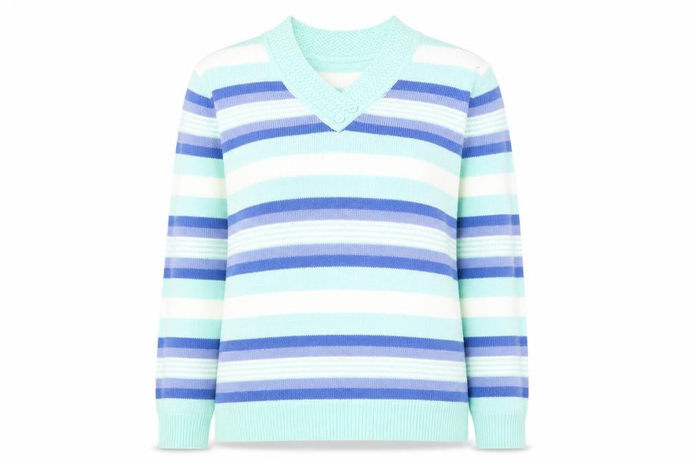 Front view of Isle Essentials Women's Multicoloured V-Neck Jumper M