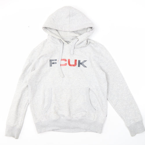 FCUK Men's Grey Logo Hoodie Medium Pullover