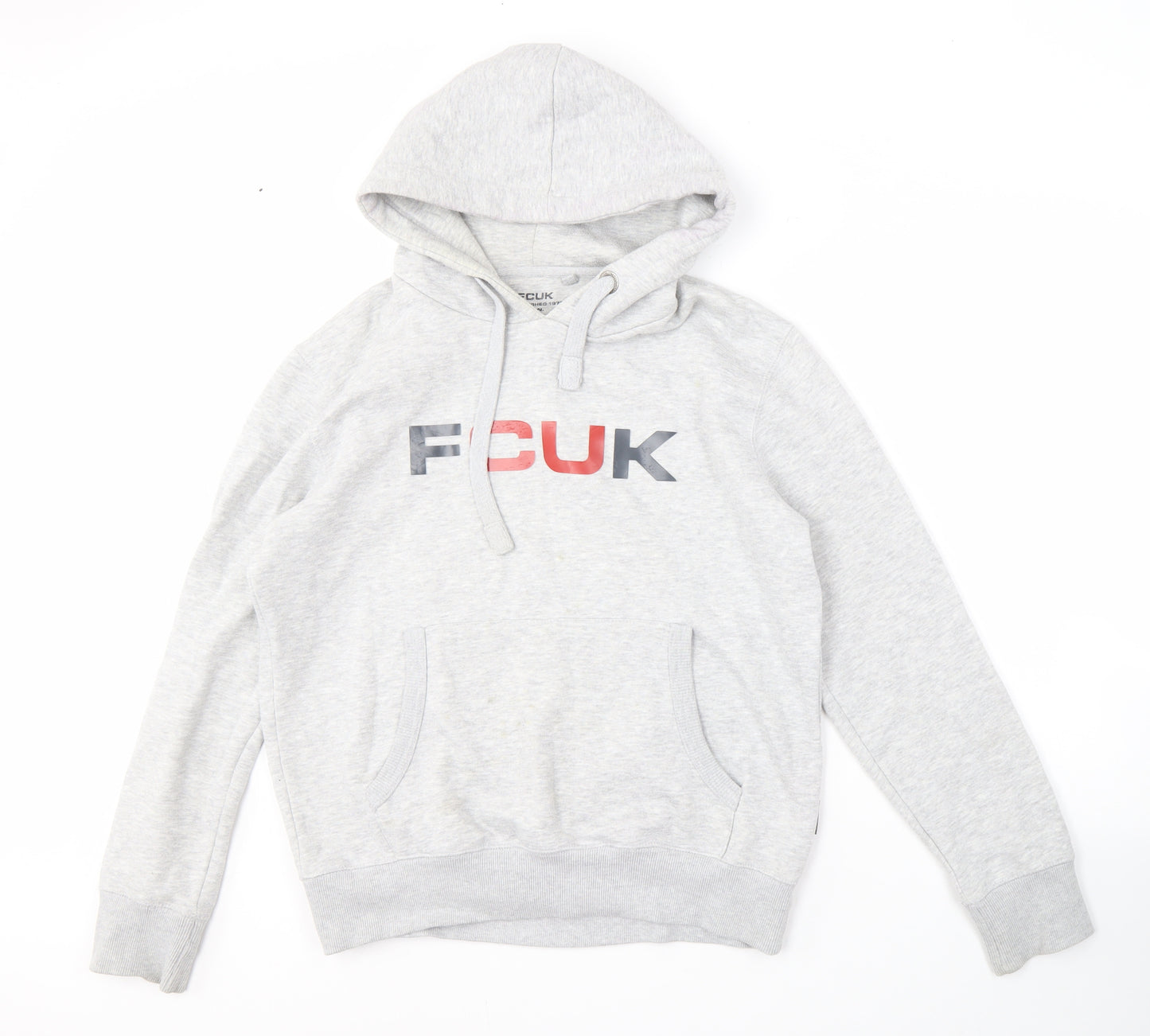 FCUK Men's Grey Logo Hoodie Medium Pullover