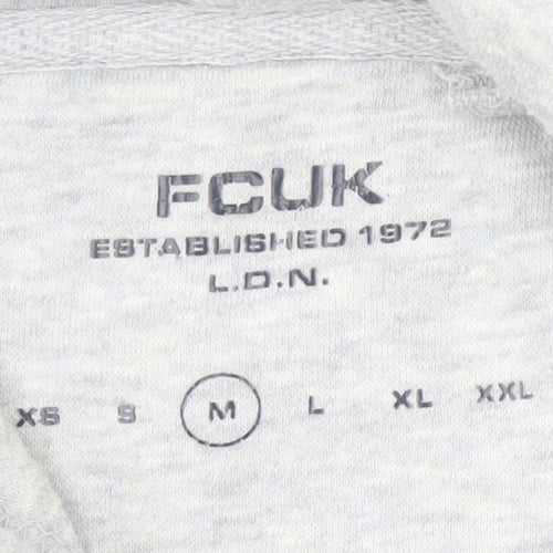 FCUK Men's Grey Logo Hoodie Medium Pullover