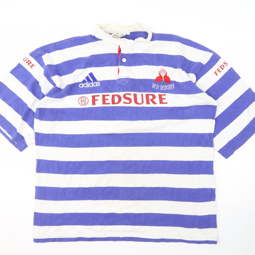 Adidas Men’s Blue Striped Polo Shirt 2XL Rugby