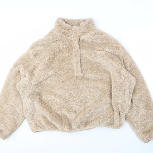 H&M Women's Beige XL Pullover Sweatshirt, Fleece, Zip Neck