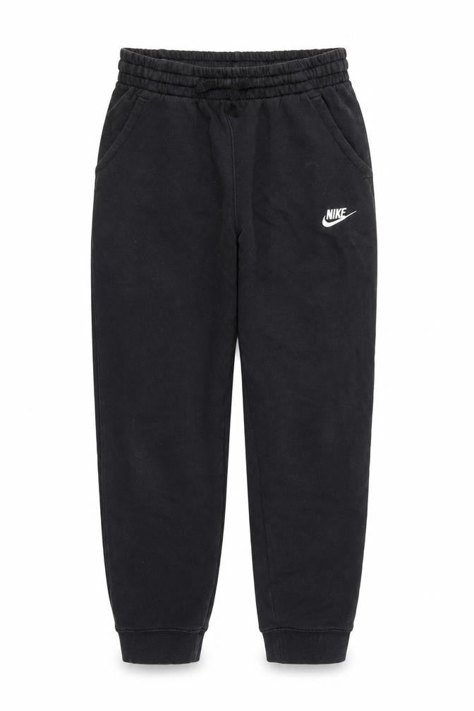 Front view of Nike boys’ black xl jogger trousers, cotton blend comfort