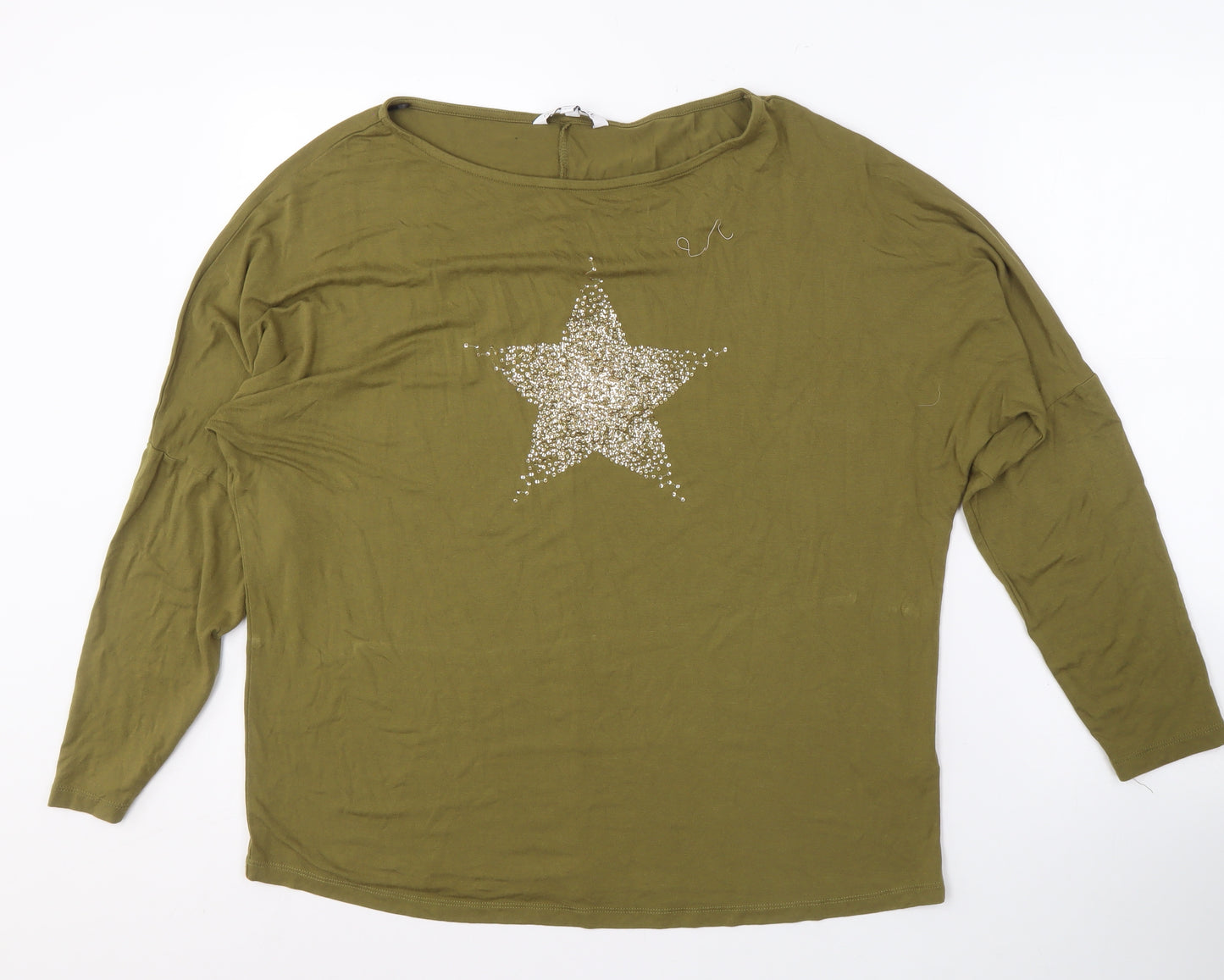 Next Women's Green Glitter Star Long Sleeve Top