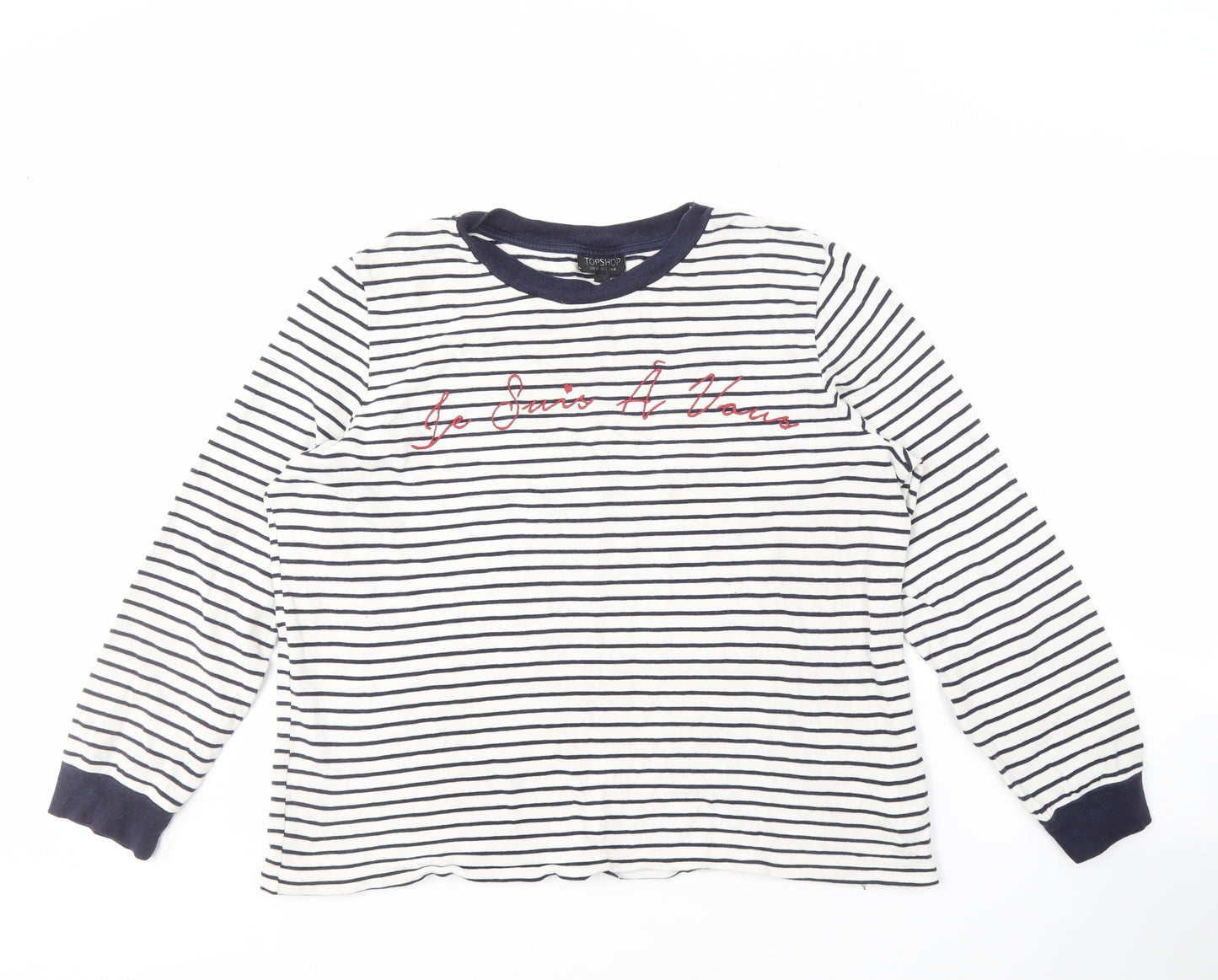 Topshop Women's Multicoloured Striped Cotton T-Shirt, Size 16