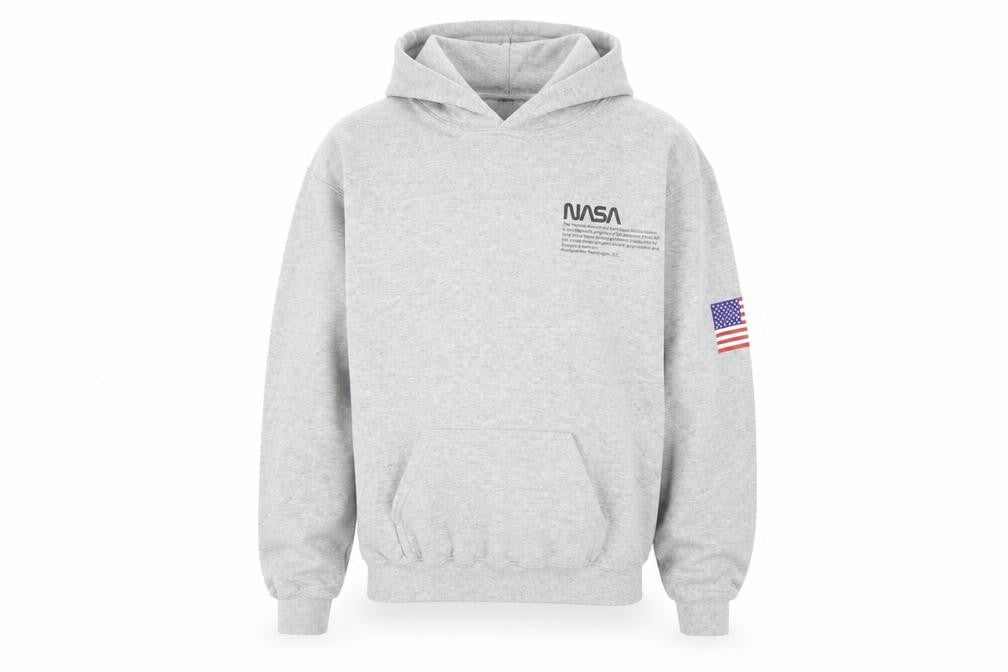 Front view of boohooMAN Men's Grey NASA Pullover Hoodie XS