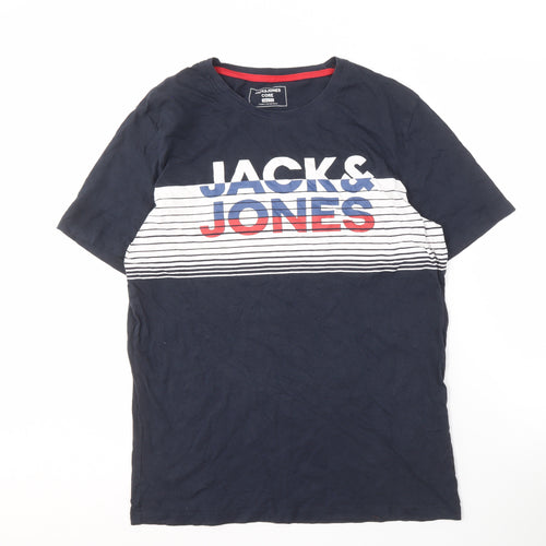 Jack & Jones Men's Blue XL Striped T-Shirt
