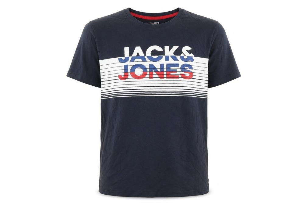 Front view of Jack & Jones Men's Blue XL Striped T-Shirt