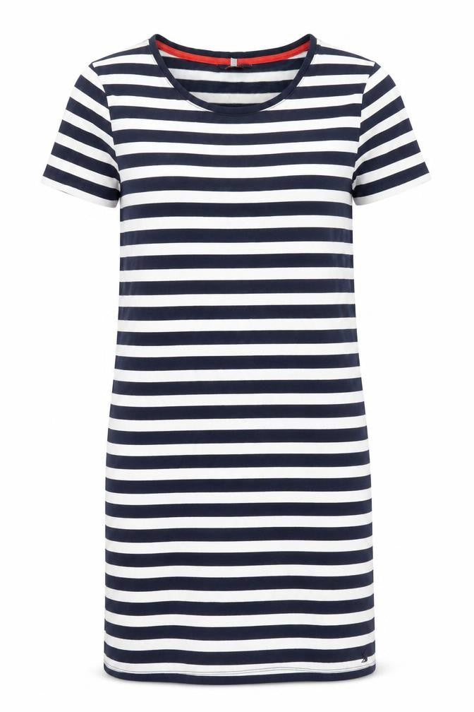 Front view of Joules Women's Blue Striped Dress, size 14